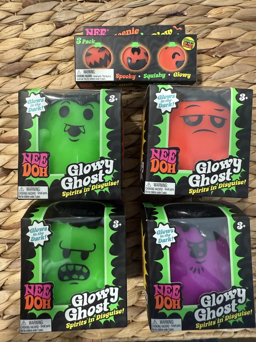 Needoh Glowy Ghosts Set(All 4) & pack Of Teenie Jack Glow Lanterns-Authentic